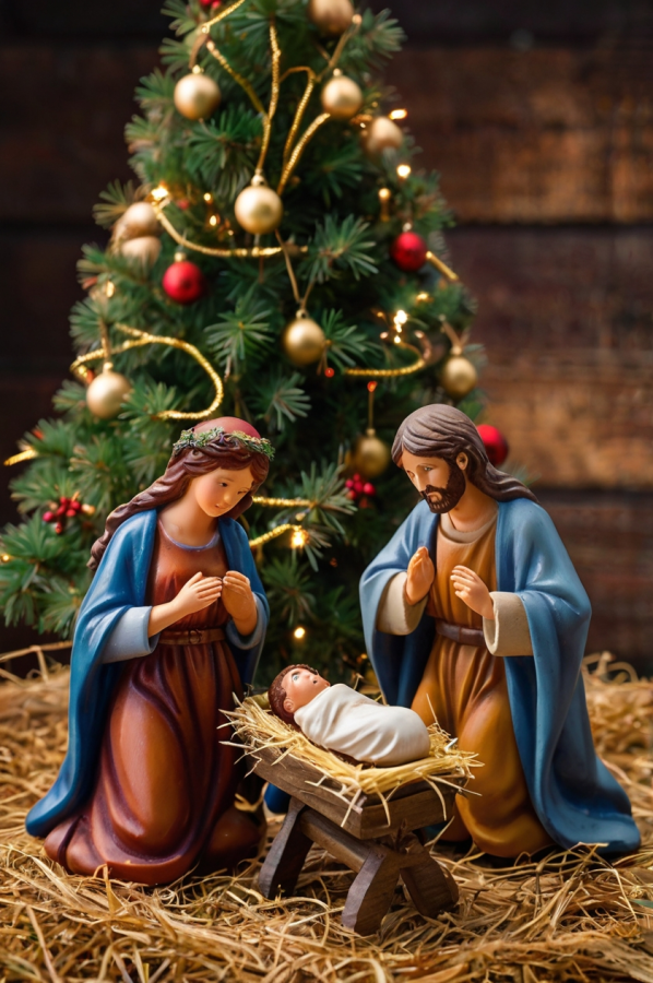 nativity scene old money christmas tree