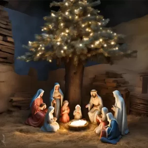 nativity scene old money christmas tree