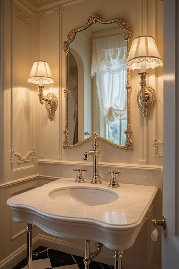 mirror powder room old money bathroom