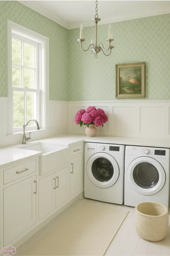 French Countryside Wallpaper and White Wood