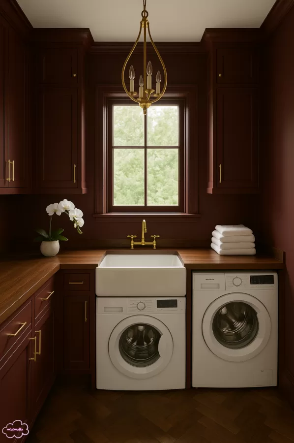 Burgundy & Dark Walnut Laundry Room Ideas