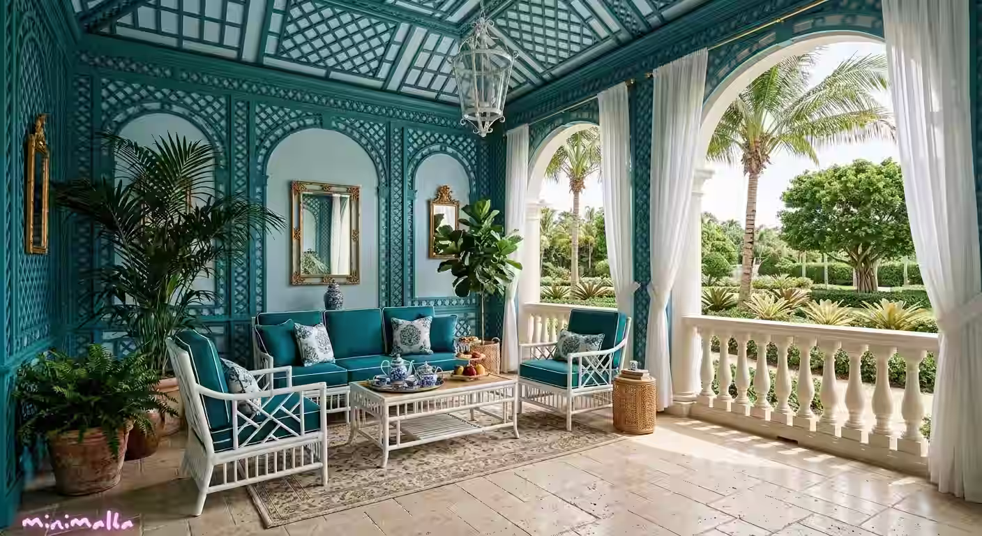 Palm Beach Regency style - blue winter garden